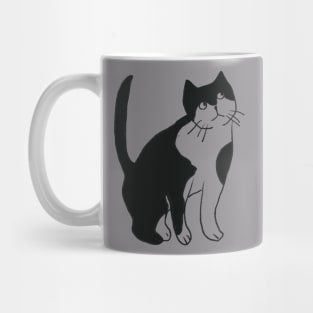 gray-white drawing in minimalistic style Bad cat Mug